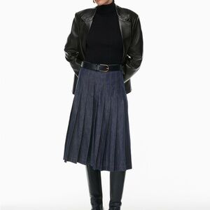 BABATON Process Indigo Denim Pleated Skirt